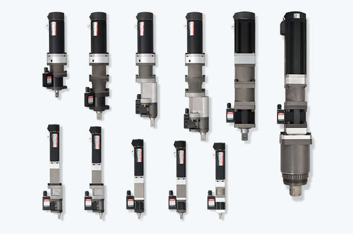 This is an image of Estic's fixtured nutrunner tool line up. The entire series supports a wide range from 0.5 to 3000 N･m.