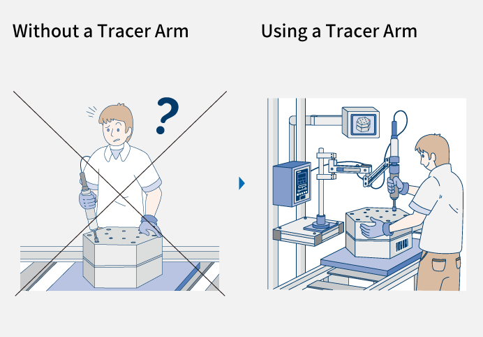 Tightening in a complicated order can cause a careless mistake. The Smart Arm tells you the tightening order and prevents human error.